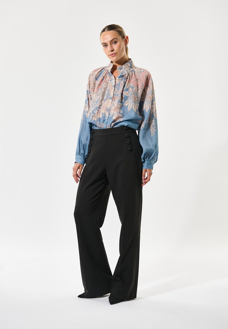 Dea Kudibal NITA NS Bluse w Stand Collar Eiko Blomstret Blå