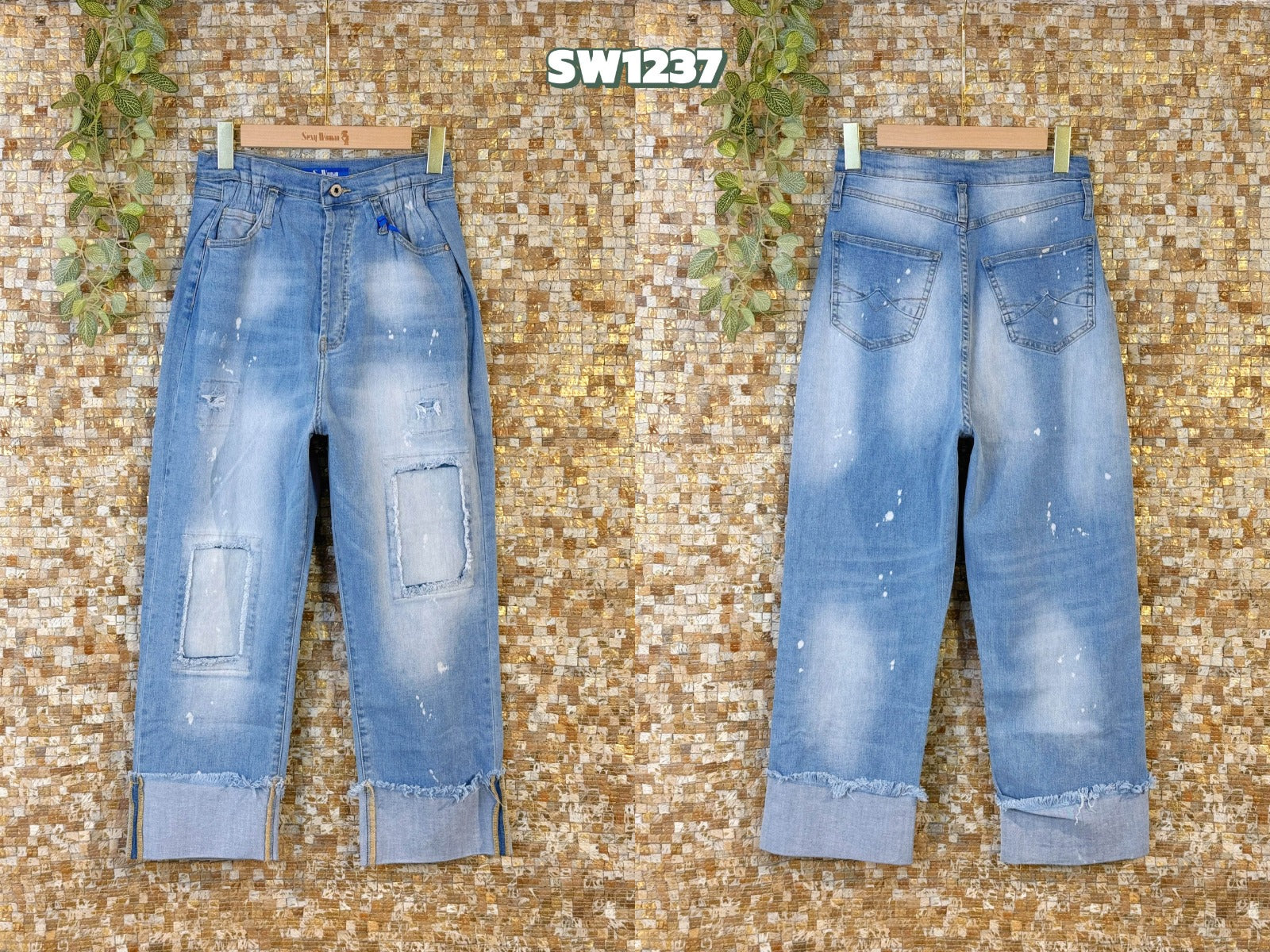 Sexy Women Capri Repaire Blå