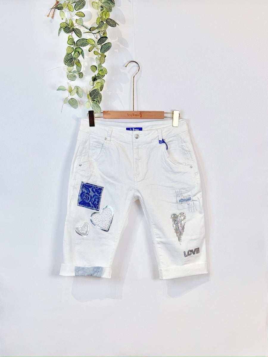 Sexy Women Capri Patch Heart Studs Hvid