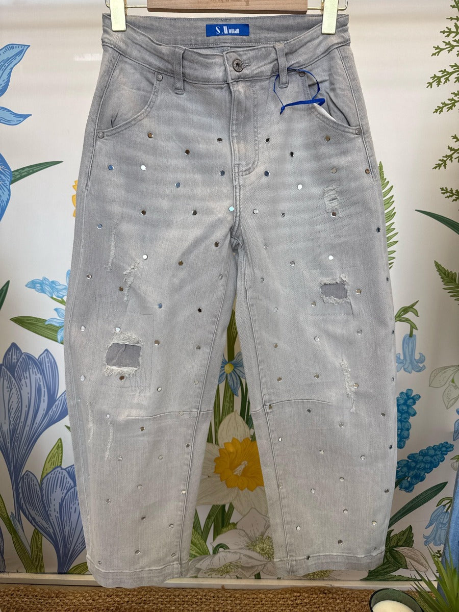 Sexy Women Jeans Destroy Nitter Grå