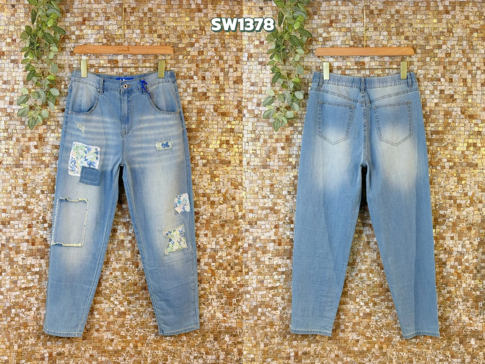 Sexy Woman Jeans Wash Patch Destroy Blå