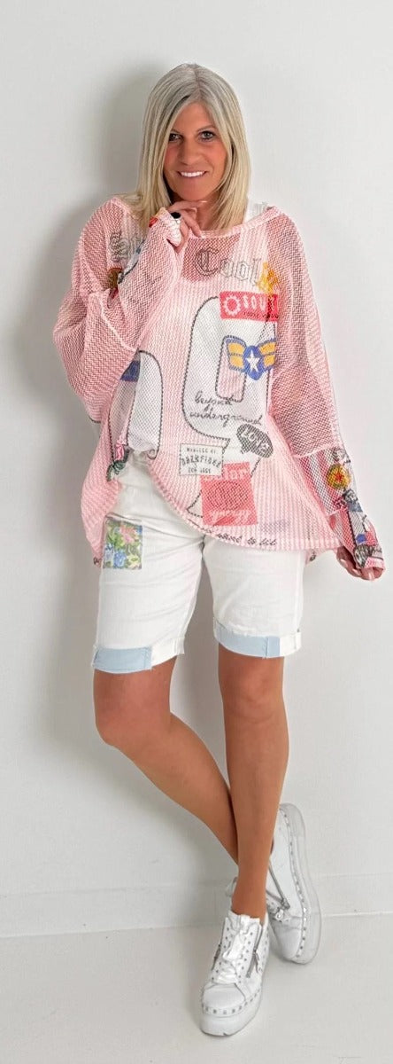 Sexy Women Capri Patch Flower Hvid