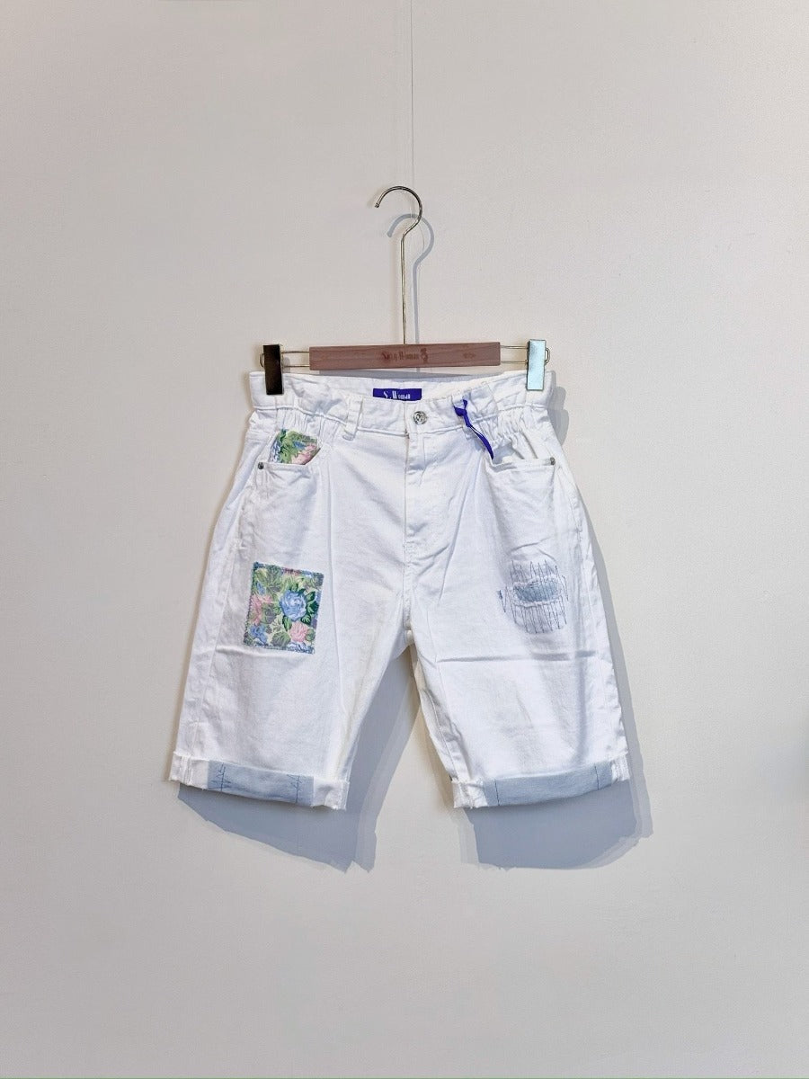 Sexy Women Capri Patch Flower Hvid
