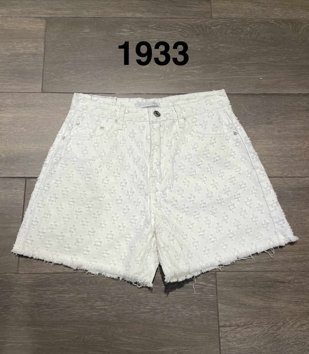 Place Du Jour JUNE Shorts Lynlås Broderi Ecru