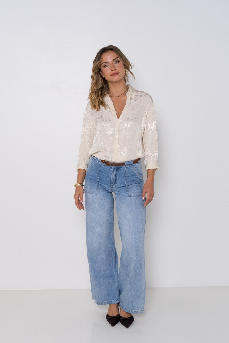 Place Du Jour JUNE Jeans Lynlås Wide Denim Blå