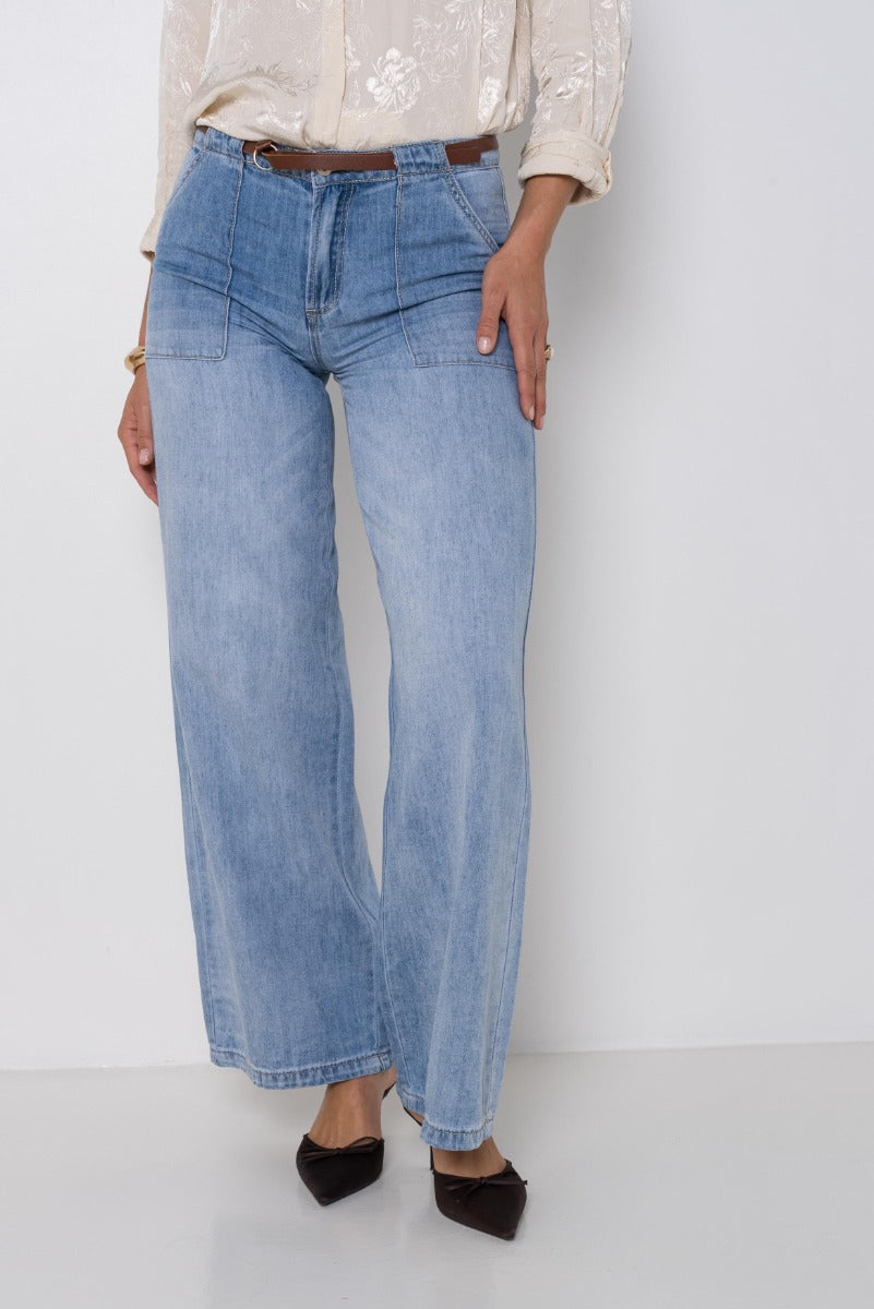 Place Du Jour JUNE Jeans Lynlås Wide Denim Blå