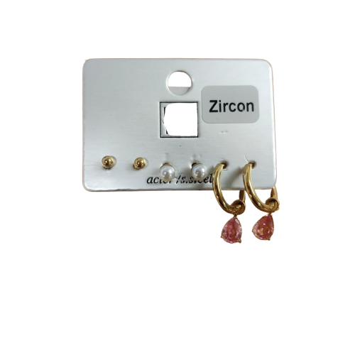 Löwenstein Øreringe 3 Pack Zircon Rosa Perle Guld