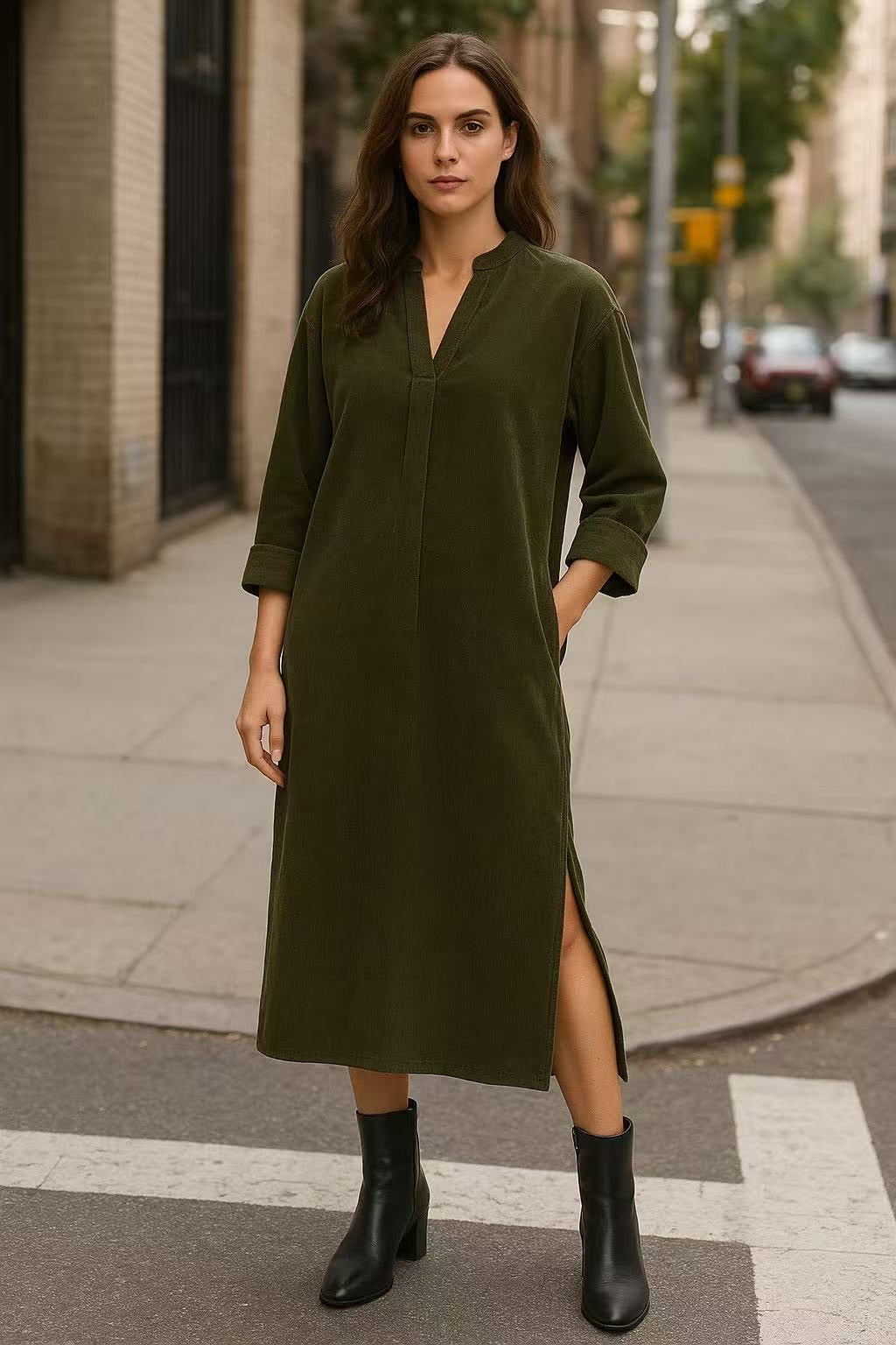 Löwenstein BELLA Kjole Lang Fløjl Lommer Grøn   Onesize