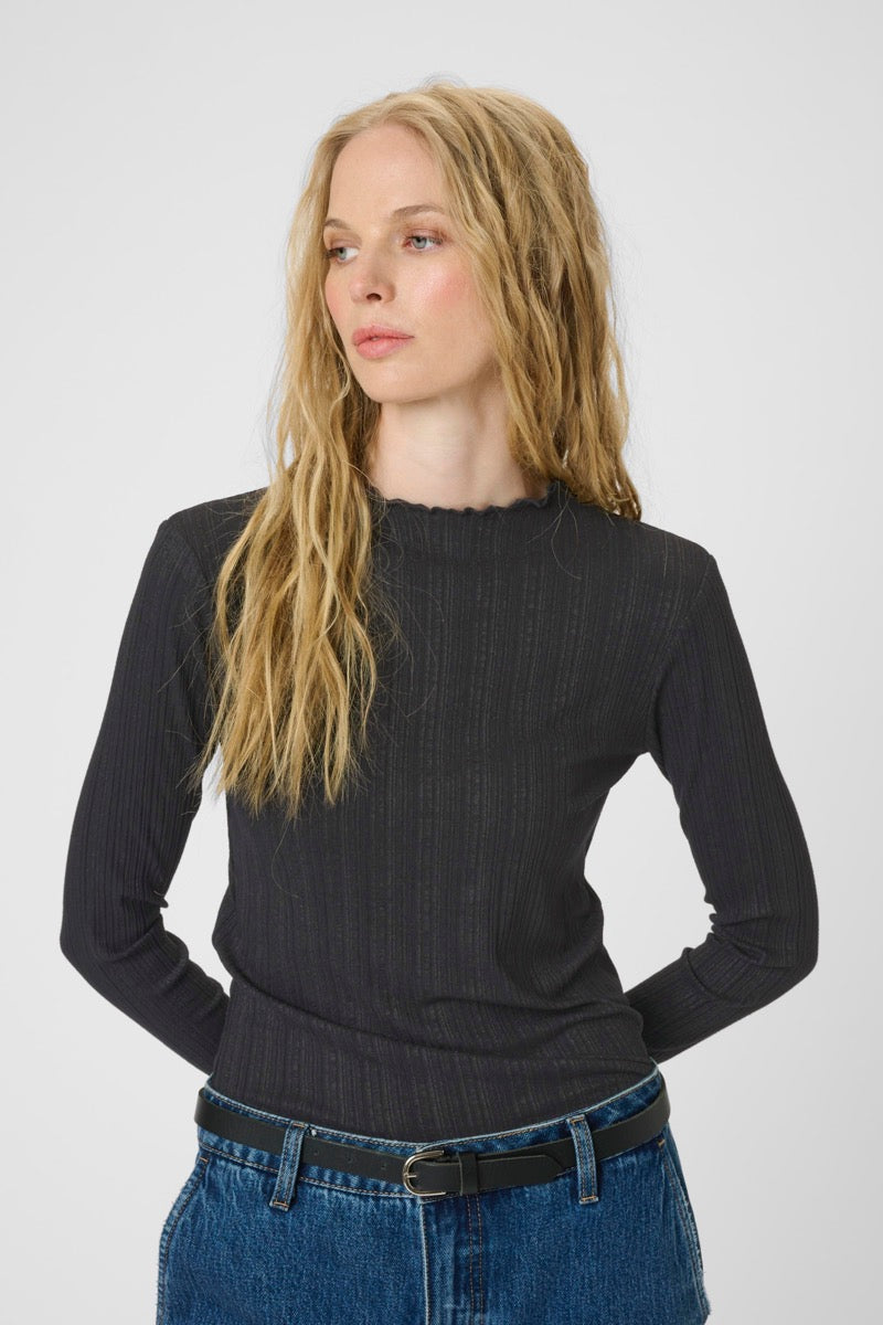 Karen By Simonsen Candace T-shirt Langærmet Meteorite Sort