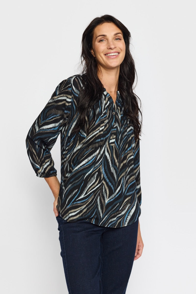 2 Biz Dorte Bluse Blå Brun