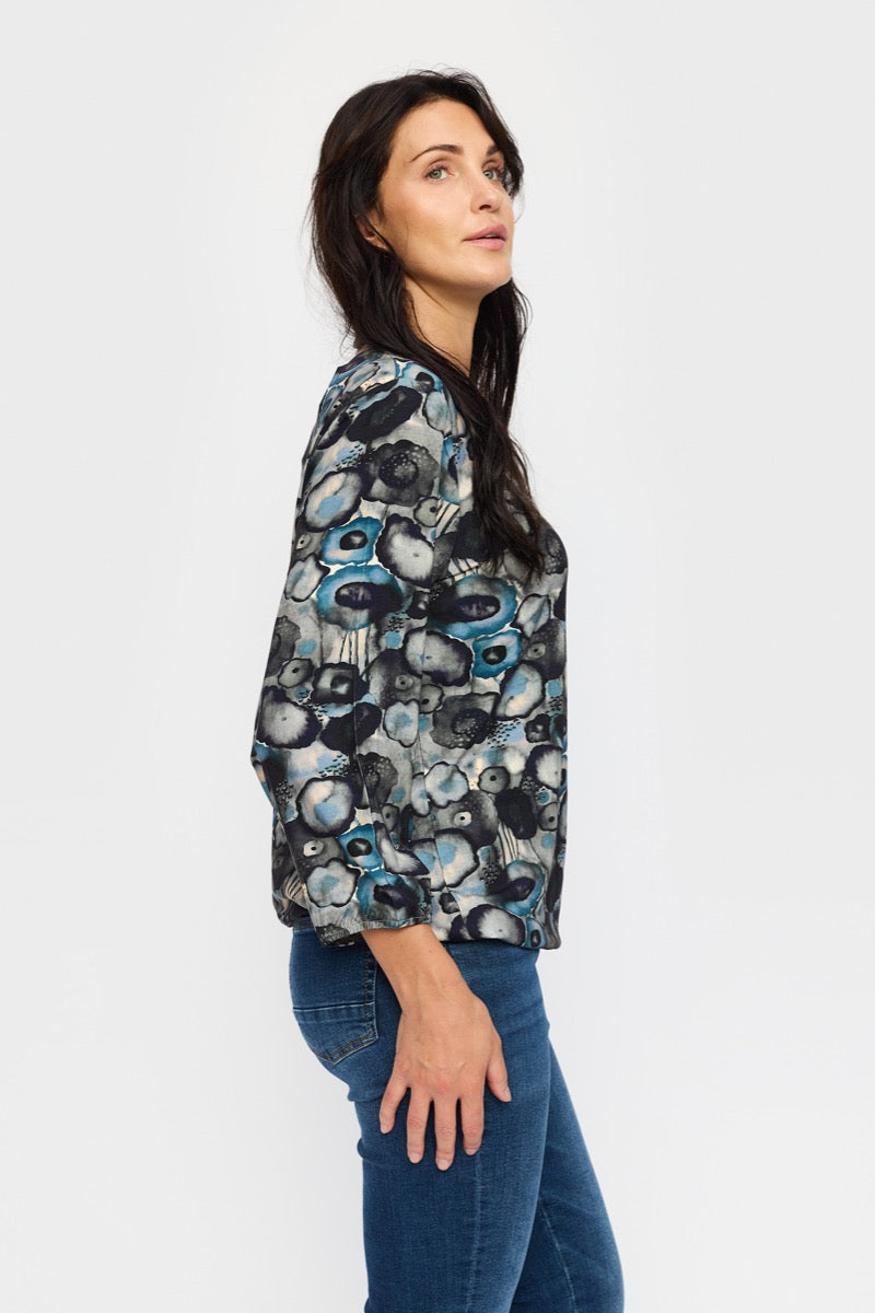 2 Biz Tandy Bluse Blomster Blå