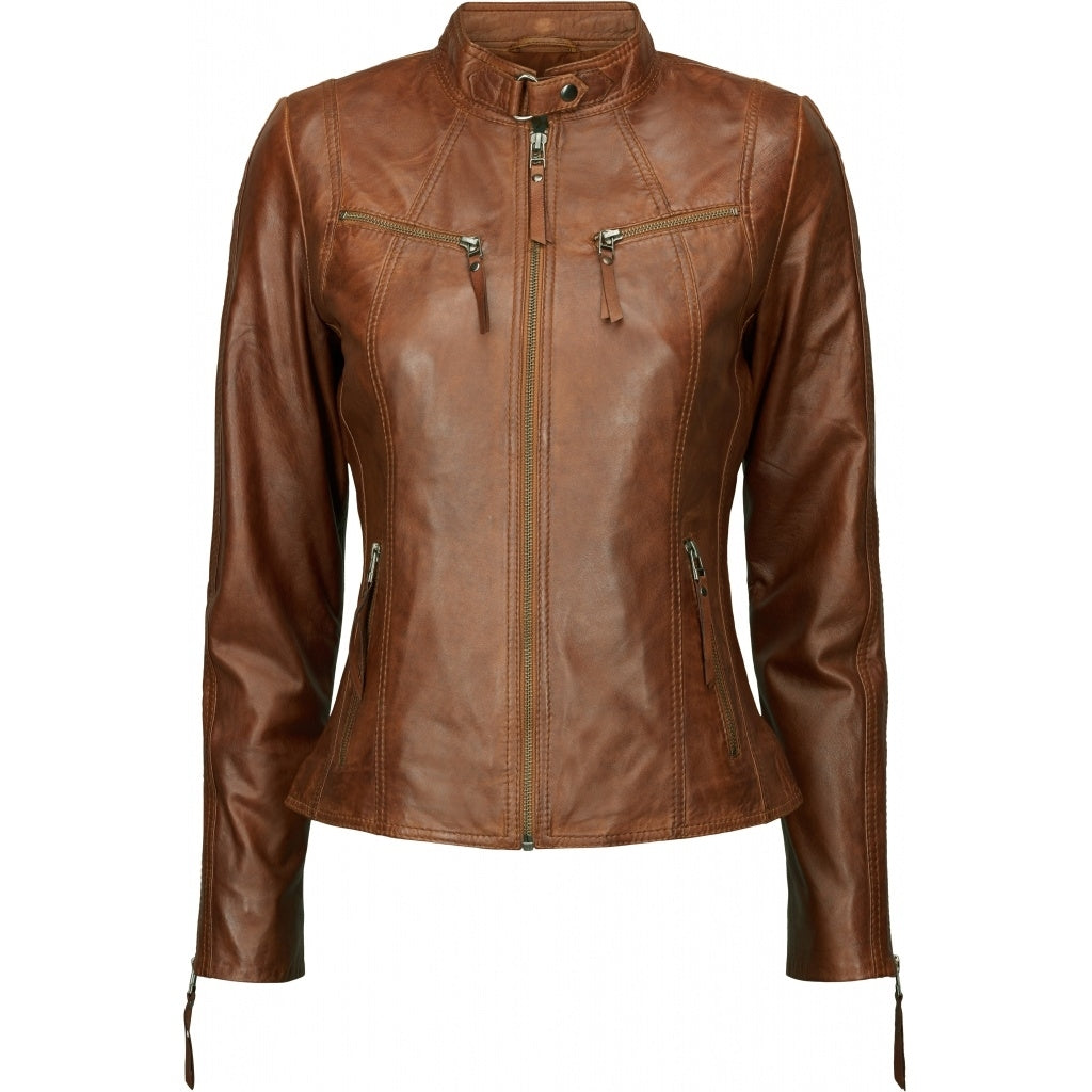 BTF CPH Lammeskinds Biker Jakke, Dark Cognac