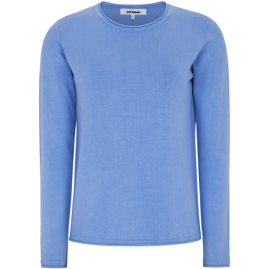 Soft Rebels Marla O Neck Strik Roll Edge Hydrangea Blå