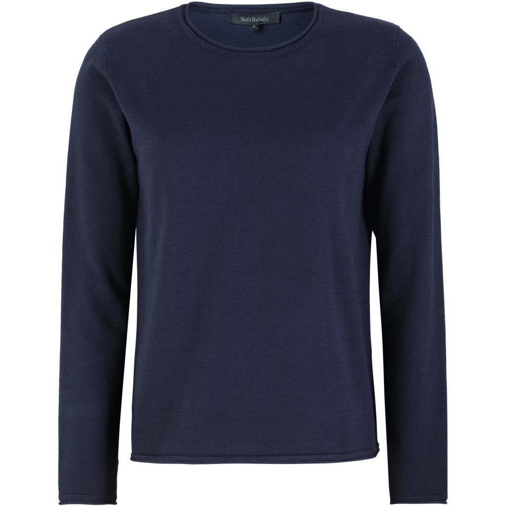 Soft Rebels Marla O-Neck Knit Roll Edge Total Eclipse