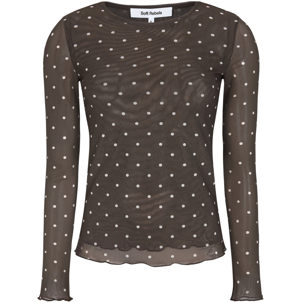 Soft Rebels Roselyn O-Neck Top Prikker Coffee Bean Brun
