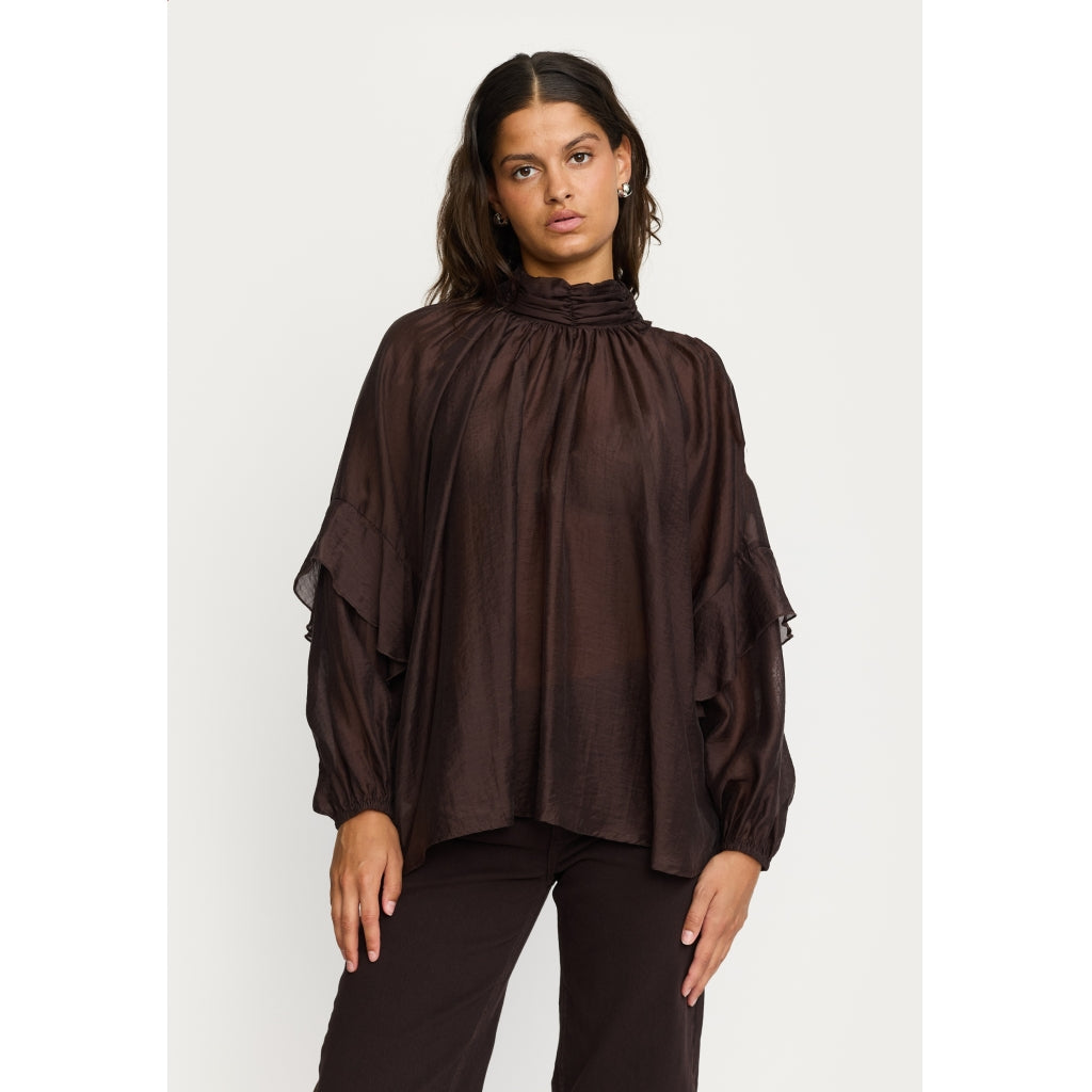 Soft Rebels Rachel Bow Tie Bluse Coffee Brun