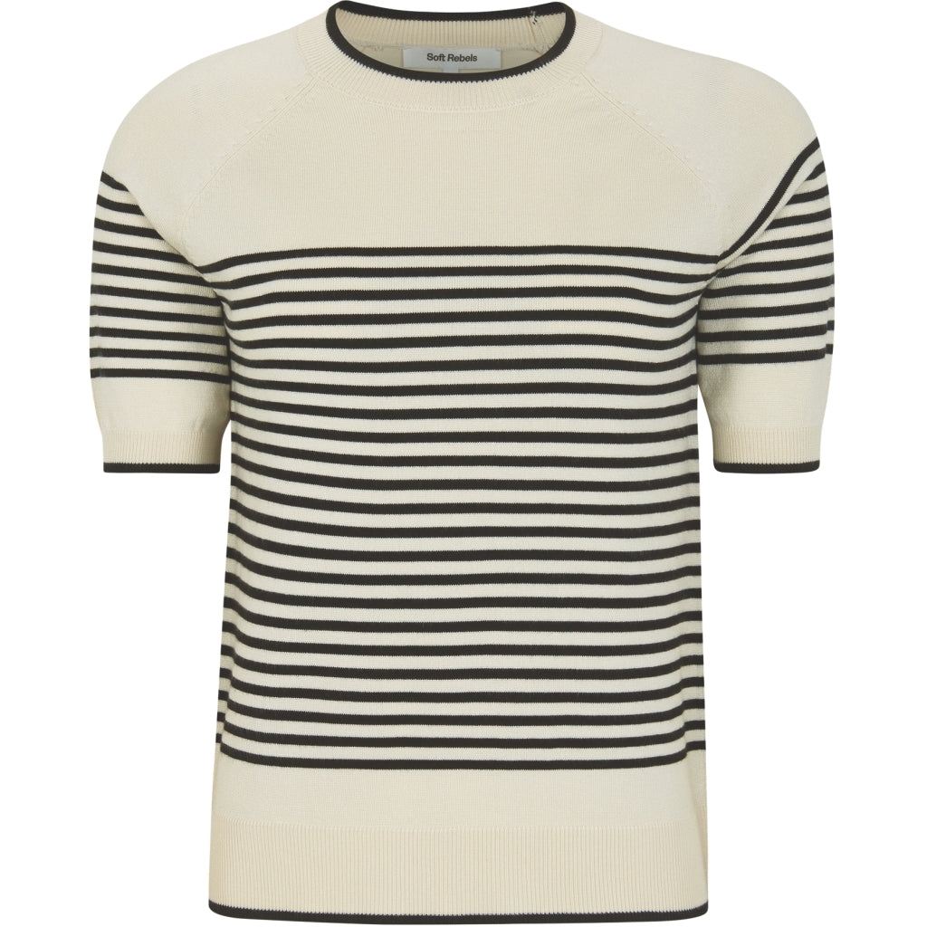 Soft Rebels Marla SS O-Neck Stribet Pullover Sort