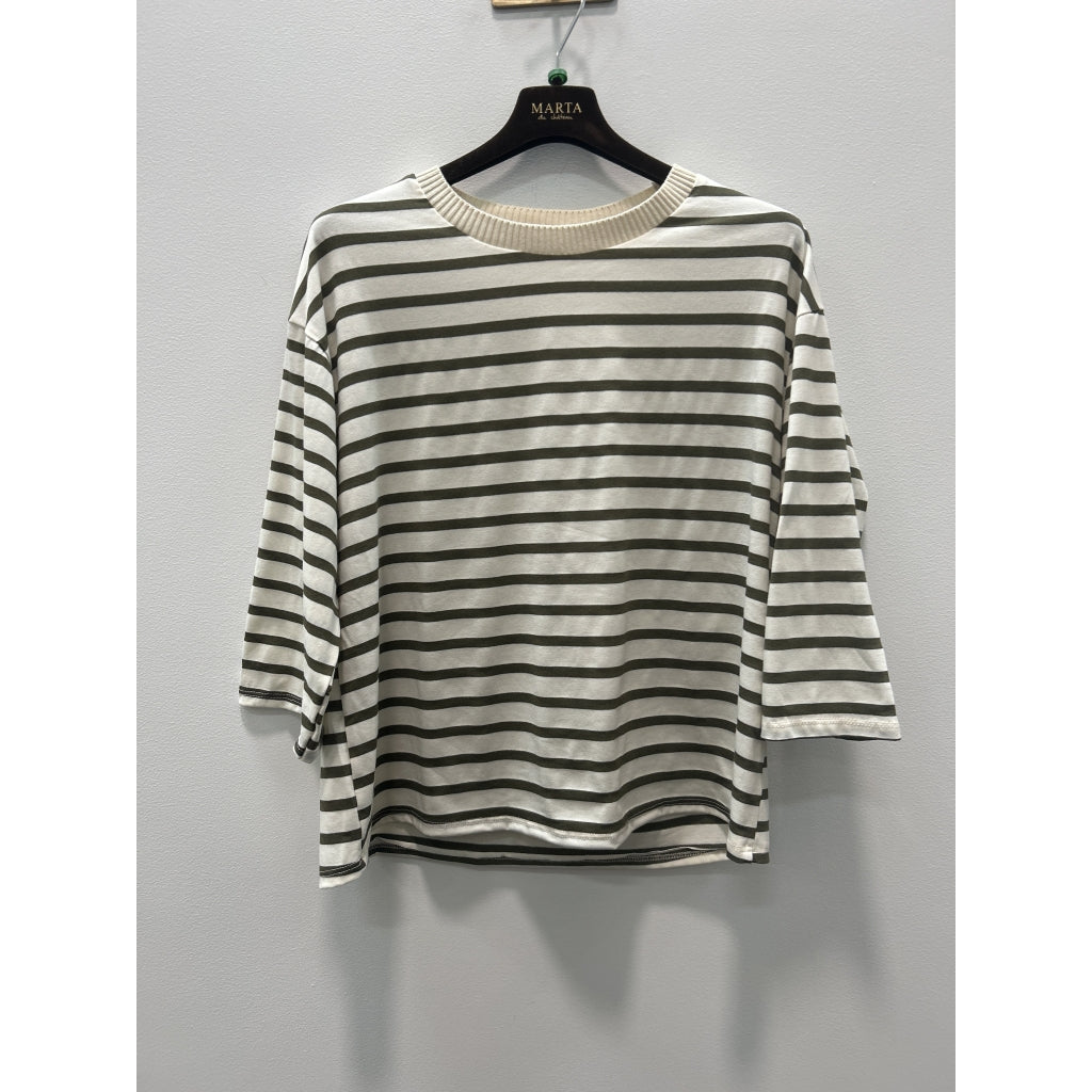 Marta Du Chateau Brooklyn T-shirt Stribet Beige Military Grøn