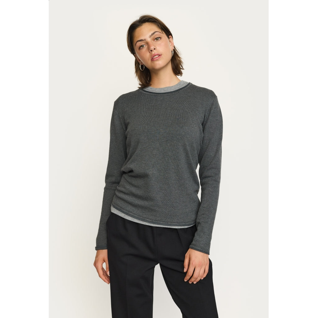 Soft Rebels Marla Strik O-Neck Roll Chimera Melange Grå