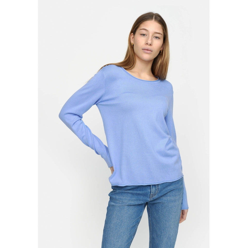 Soft Rebels Marla O Neck Strik Roll Edge Hydrangea Blå