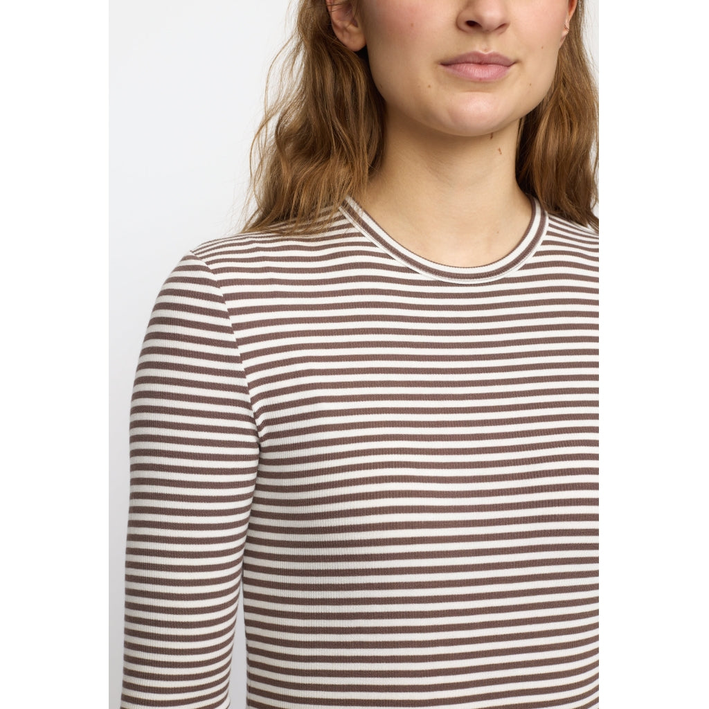 Soft Rebels Fenja O Neck Top Stripe Coffee Brun