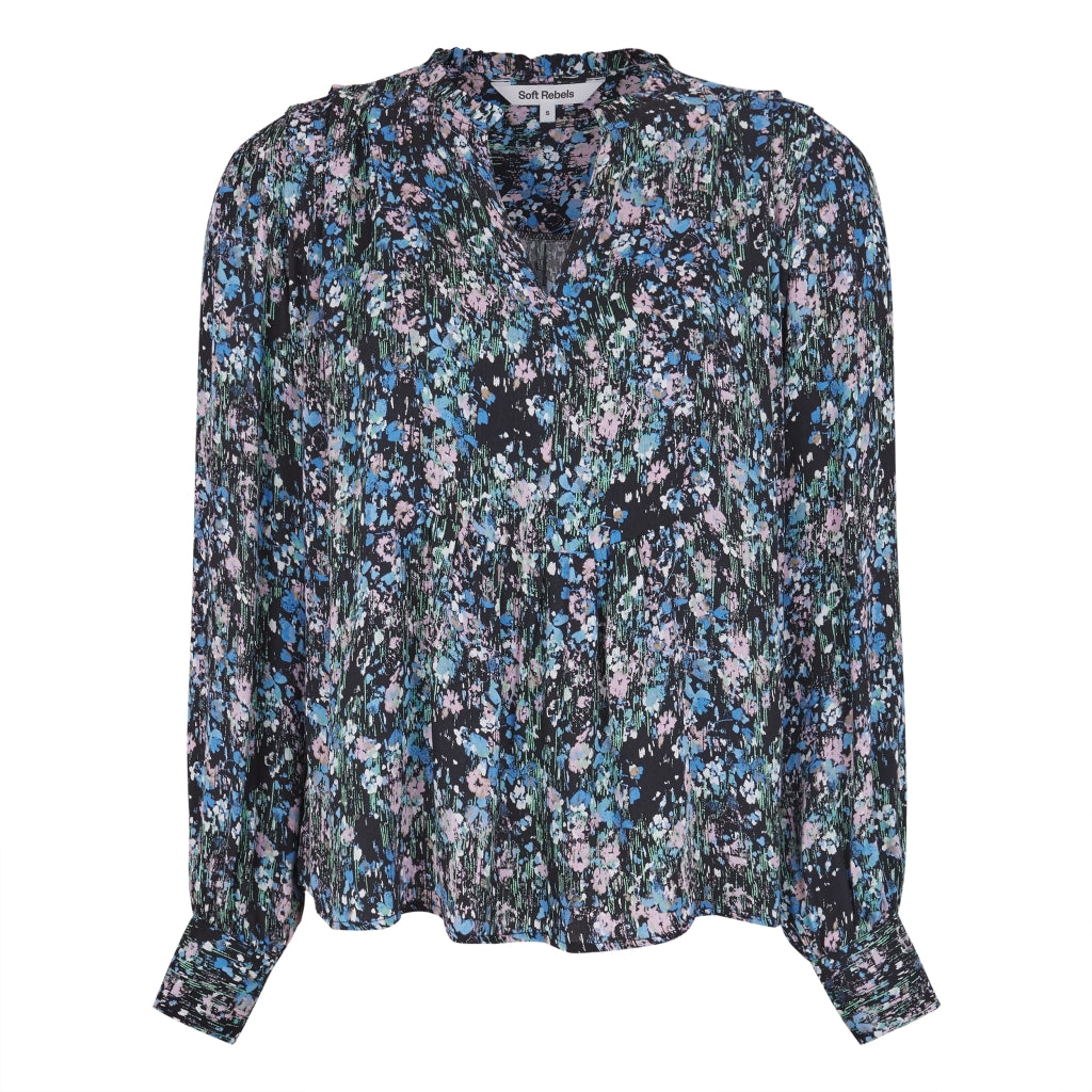 Soft Rebels Ember Bluse Multi Pop Blomster Azure Blå