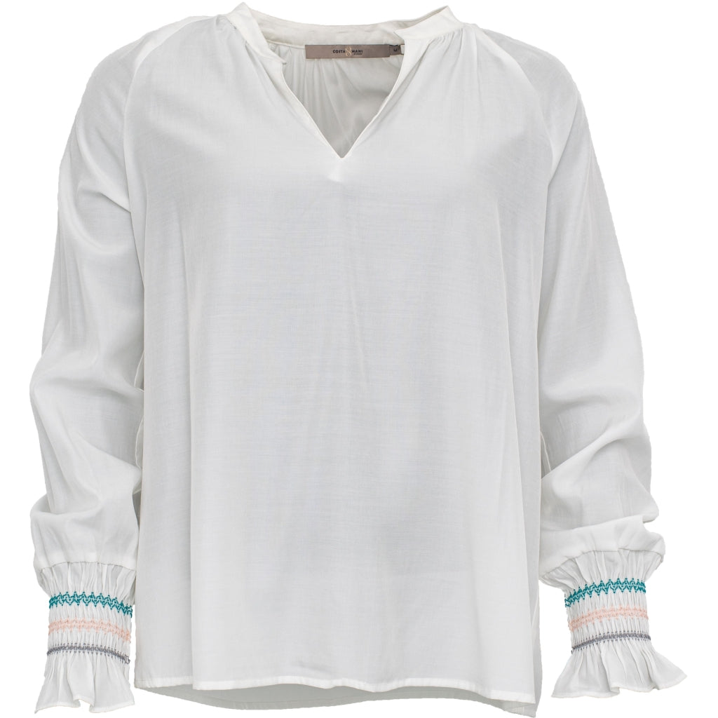CostaMani Smock Skjorte Hvid m Grøn Rosa Cuff