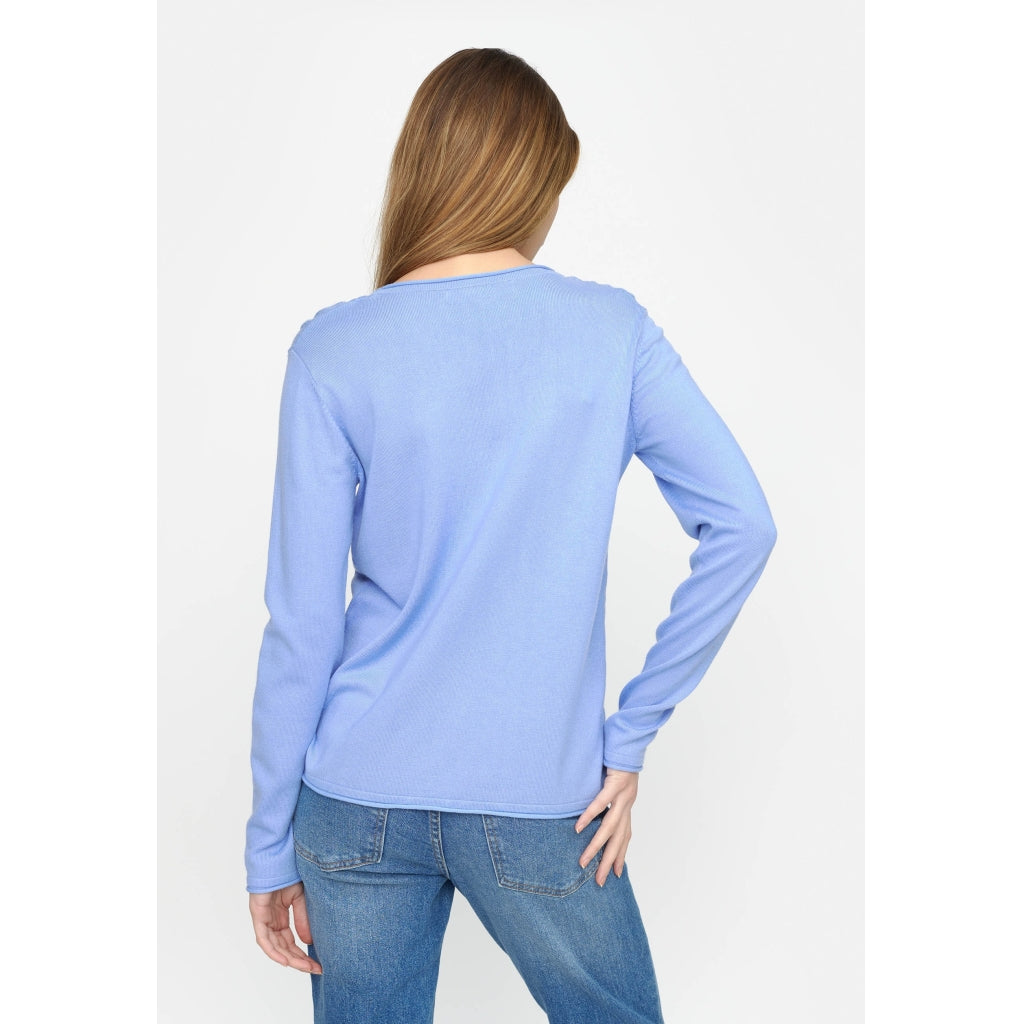 Soft Rebels Marla O Neck Strik Roll Edge Hydrangea Blå
