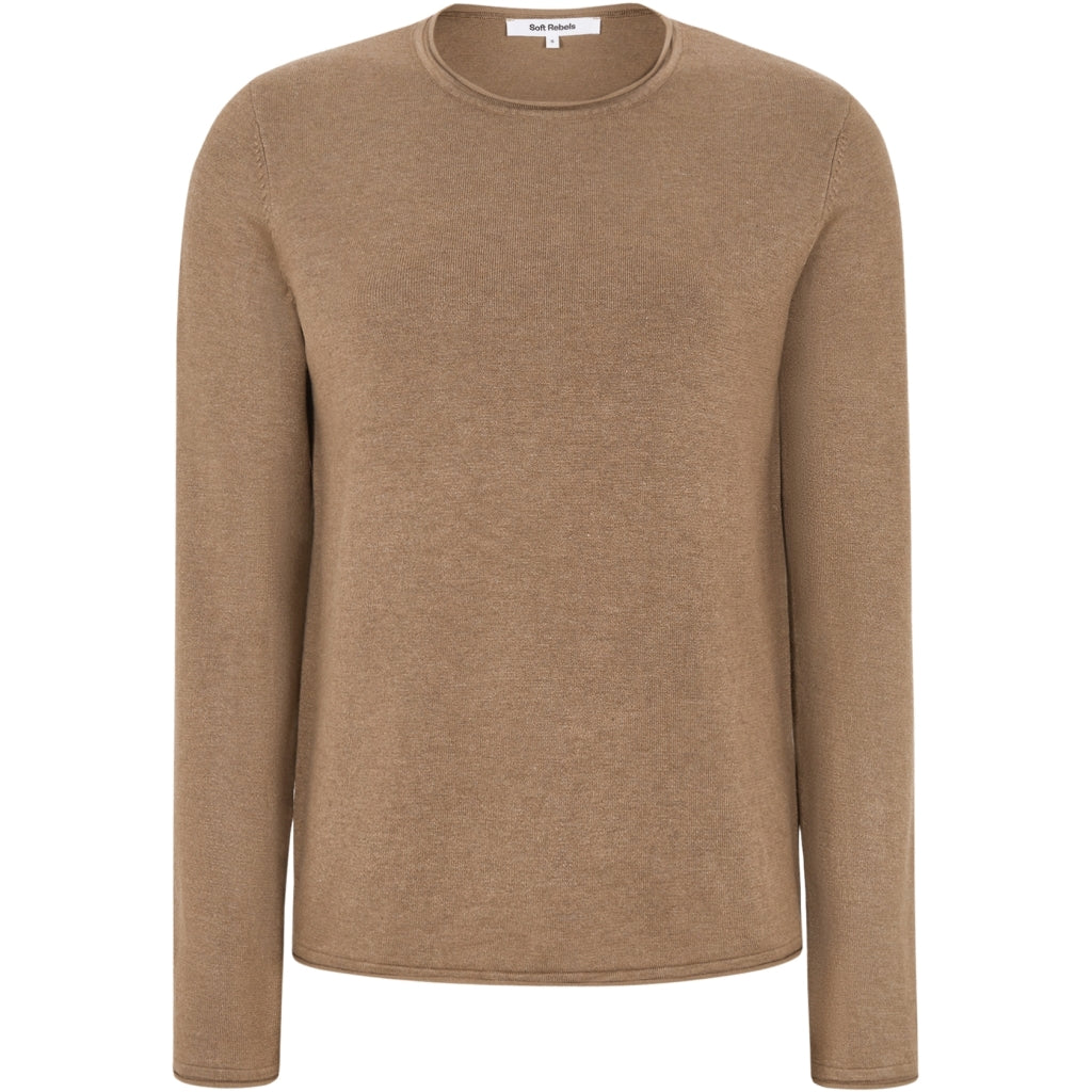 Soft Rebels Marla Strik O-Neck Roll Toasted Coconut Melange Brun