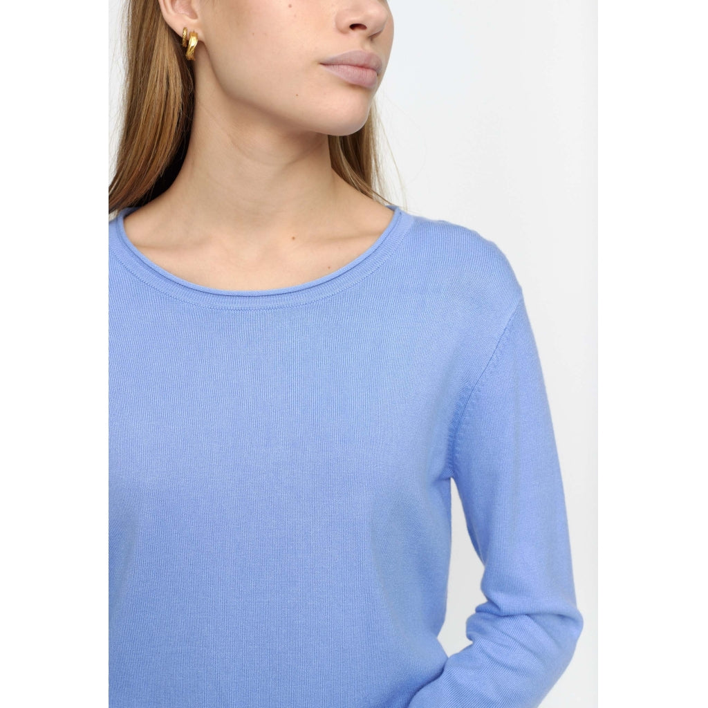 Soft Rebels Marla O Neck Strik Roll Edge Hydrangea Blå