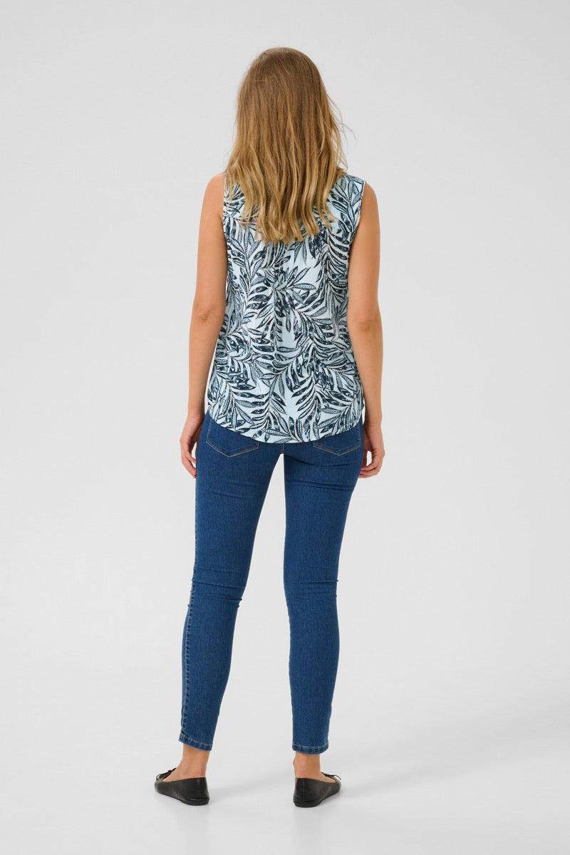 KAFFE Amber Top Print Leaf Blå