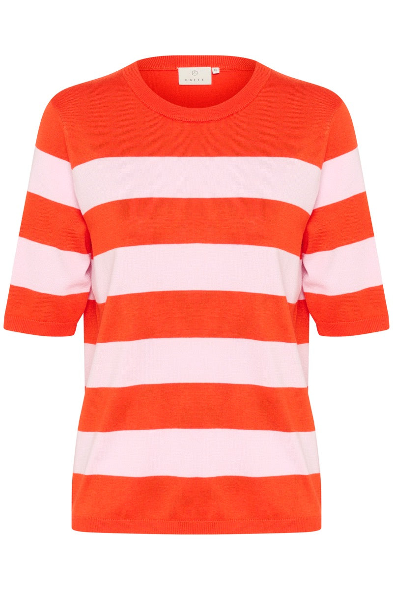 KAFFE Lizza Stribet Pullover Grenadine Rød