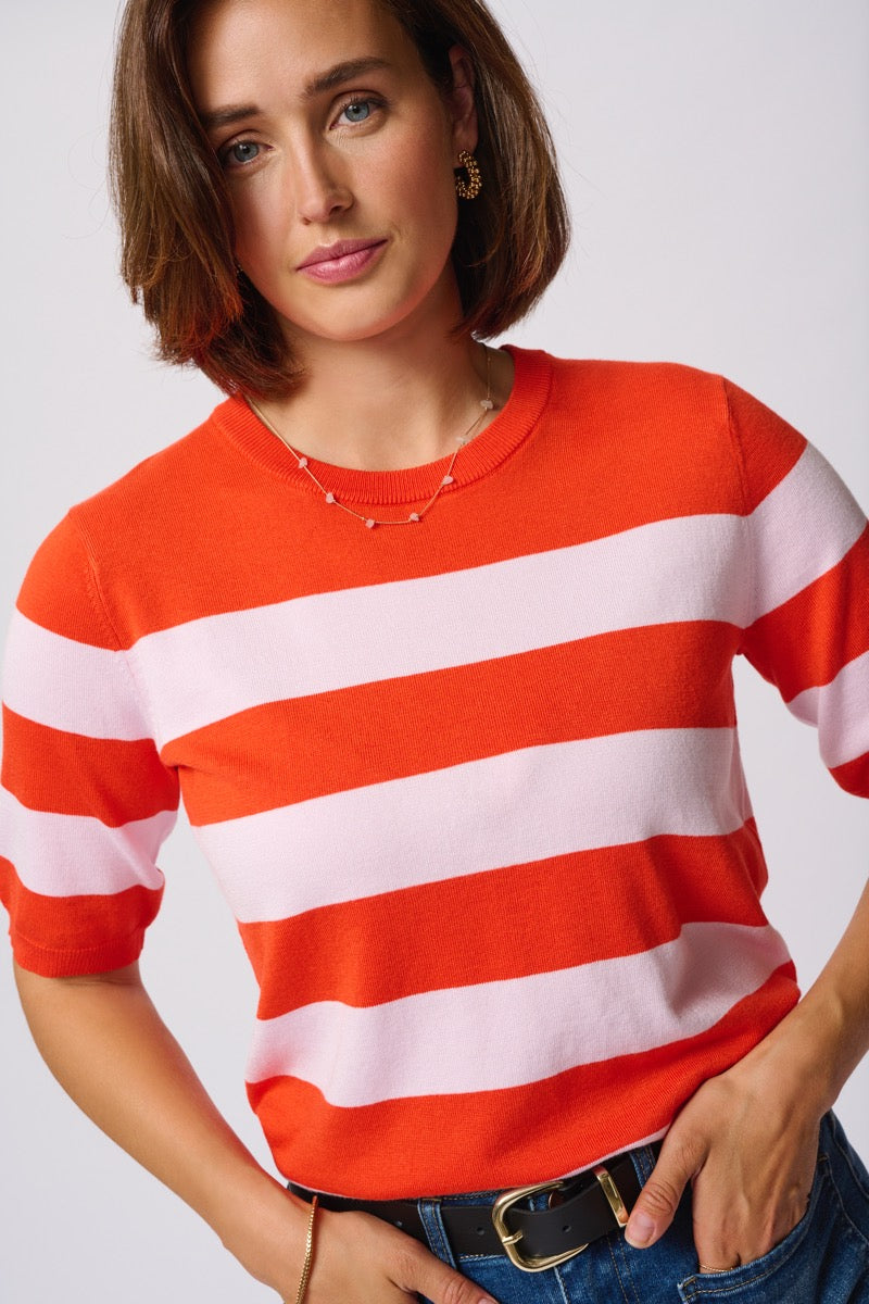 KAFFE Lizza Stribet Pullover Grenadine Rød