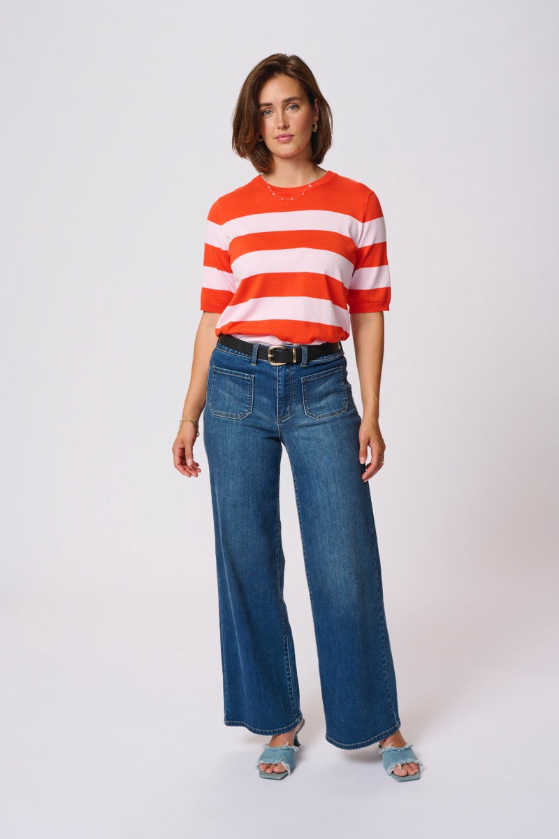 KAFFE Lizza Stribet Pullover Grenadine Rød