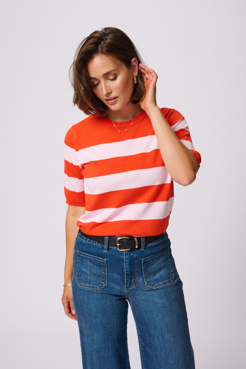 KAFFE Lizza Stribet Pullover Grenadine Rød