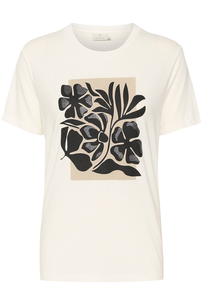 KAFFE Thora T-shirt Blomster Chalk Hvid