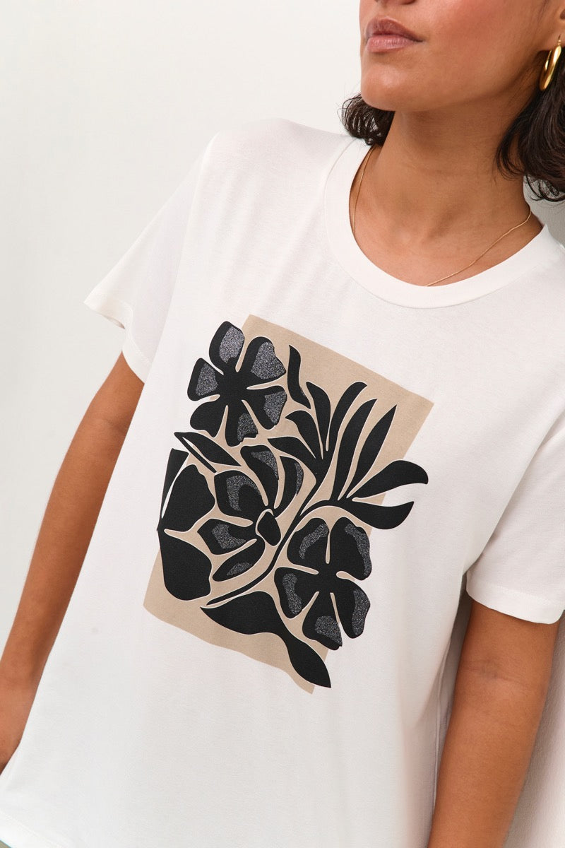 KAFFE Thora T-shirt Blomster Chalk Hvid