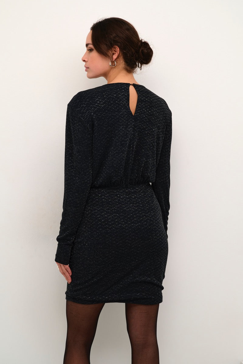 KAFFE Ellie Kjole Jersey Sort Sølv Glitter