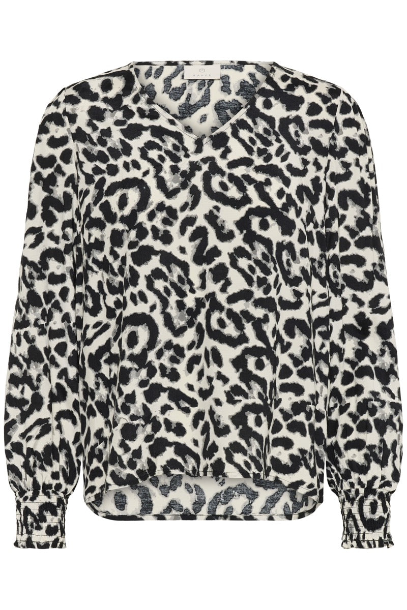 KAFFE Alice Bluse Hvid Sort Leopard