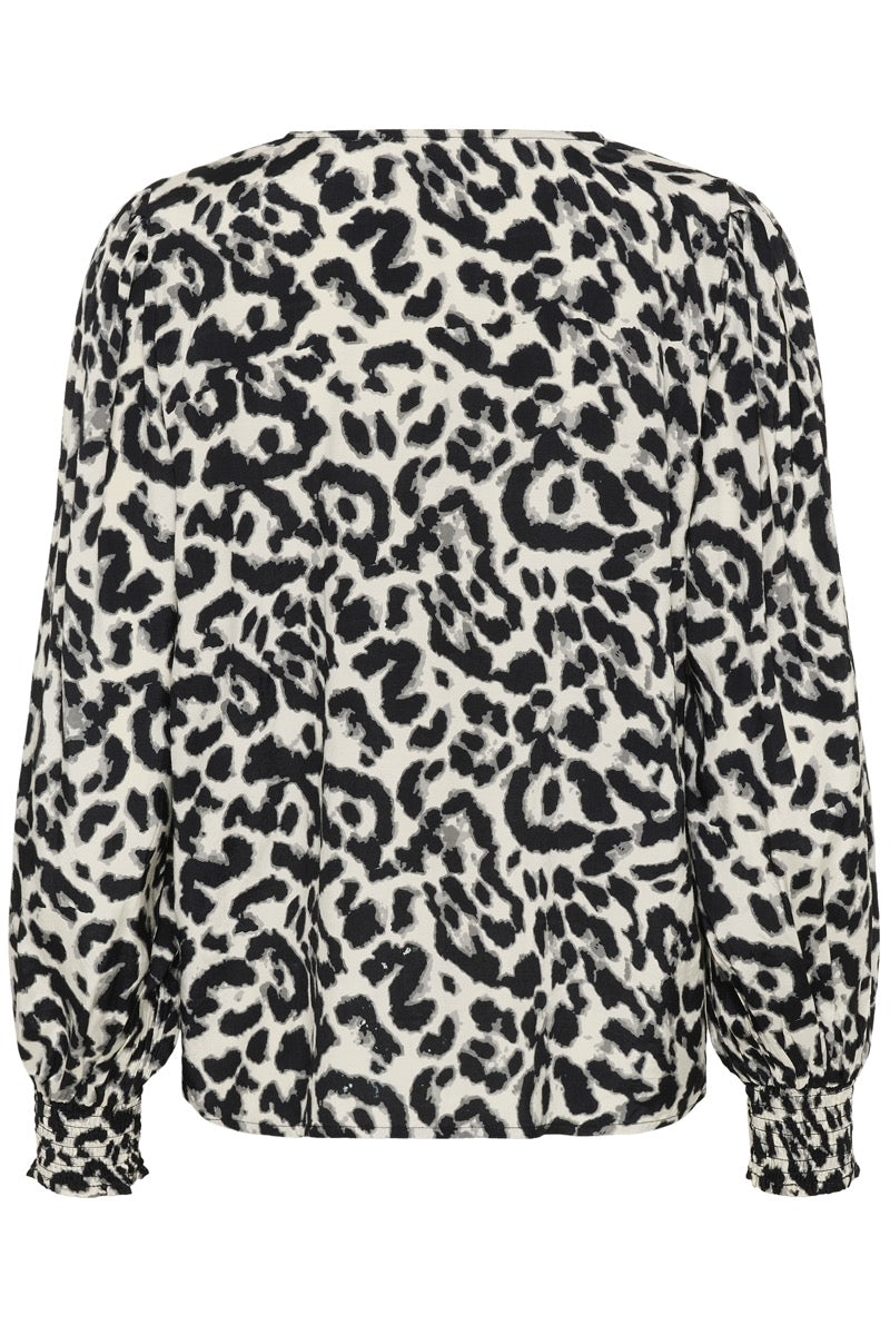 KAFFE Alice Bluse Hvid Sort Leopard