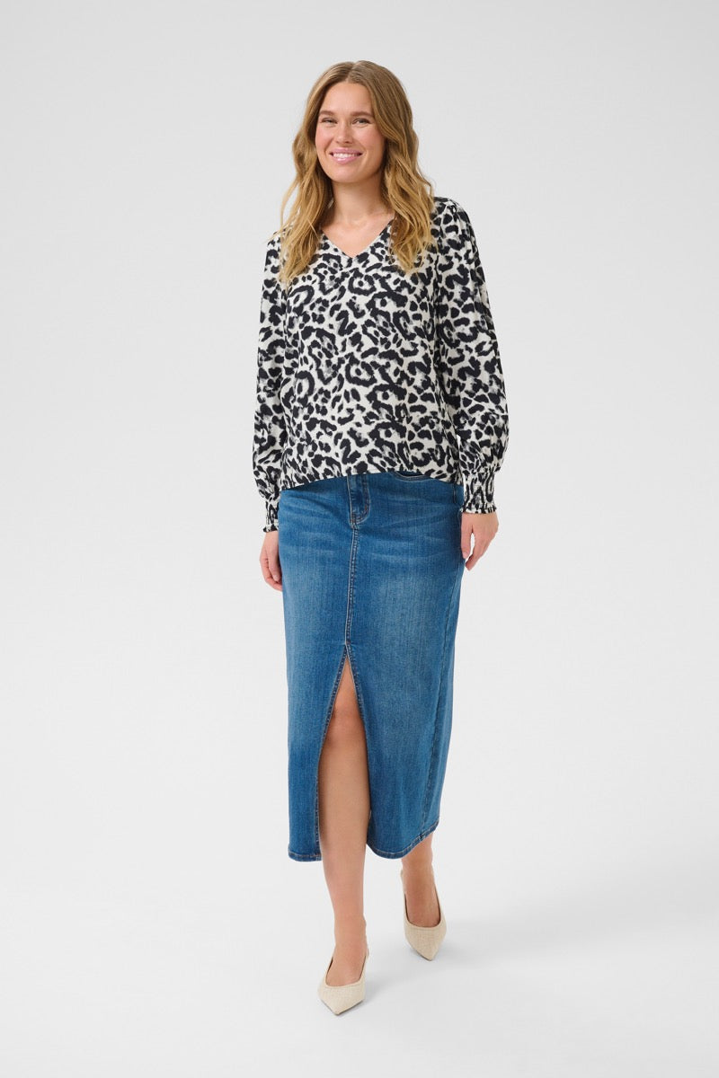 KAFFE Alice Bluse Hvid Sort Leopard