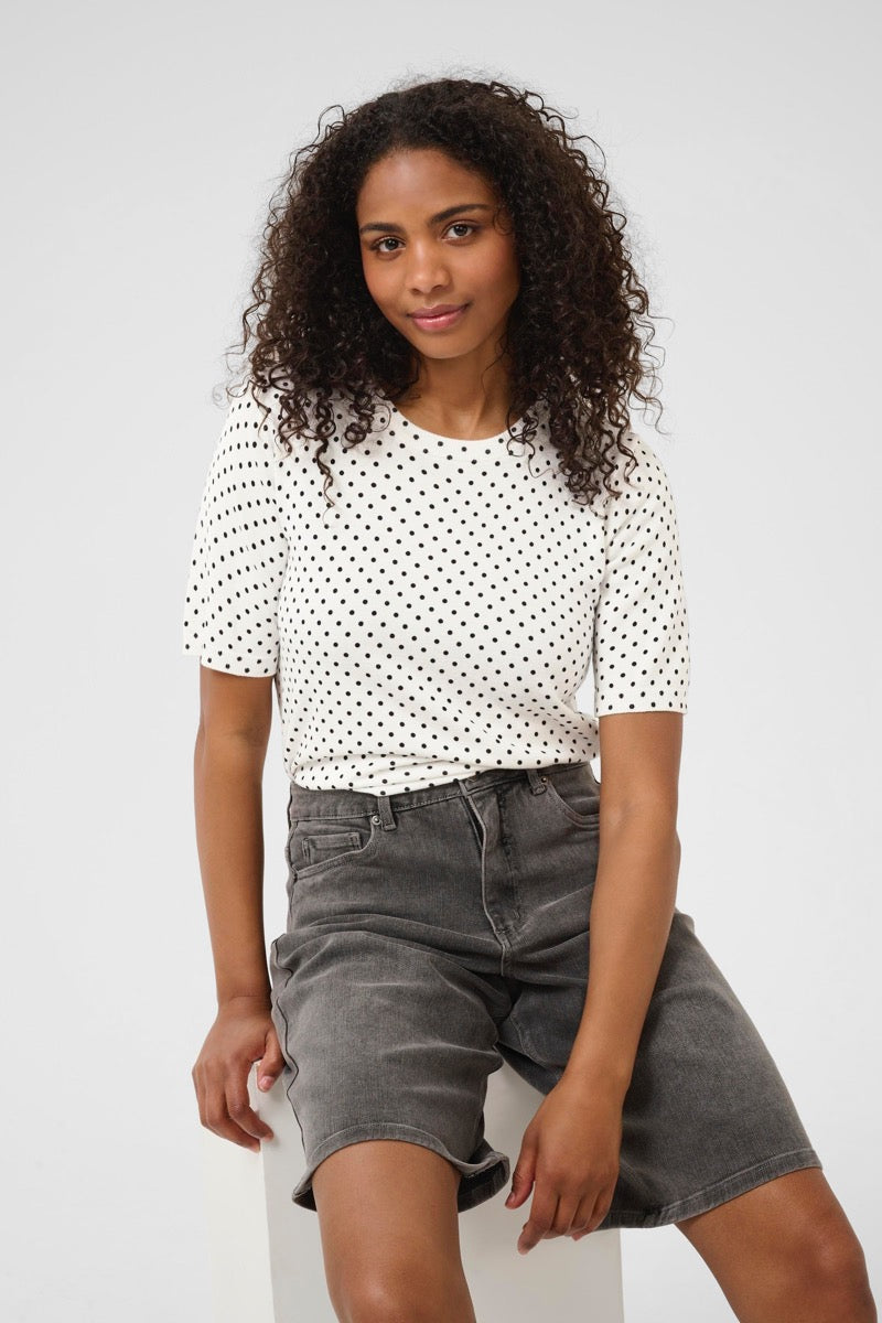 KAFFE Liz Pullover Prikket Chalk Hvid Sort