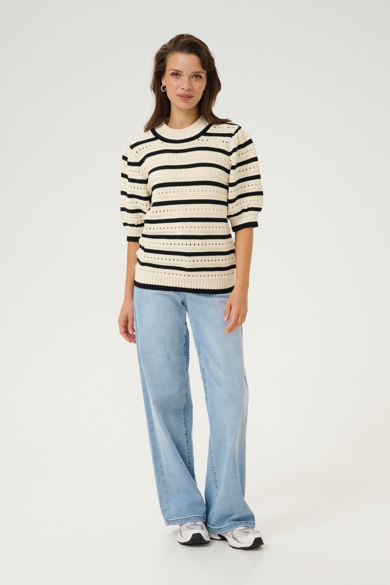 KAFFE Evelyn Strik Pullover Stribet Turtledove Creme Sort
