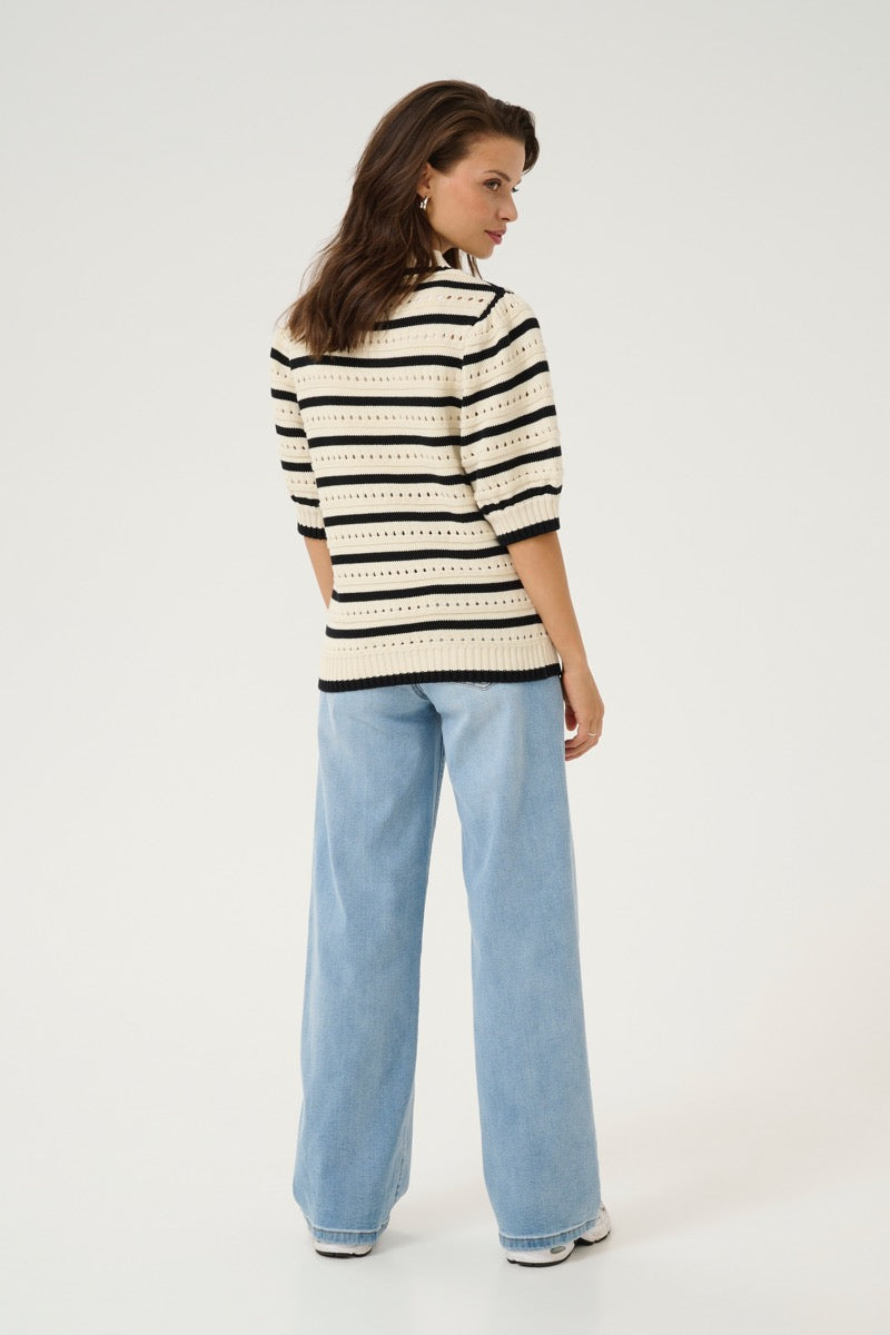 KAFFE Evelyn Strik Pullover Stribet Turtledove Creme Sort