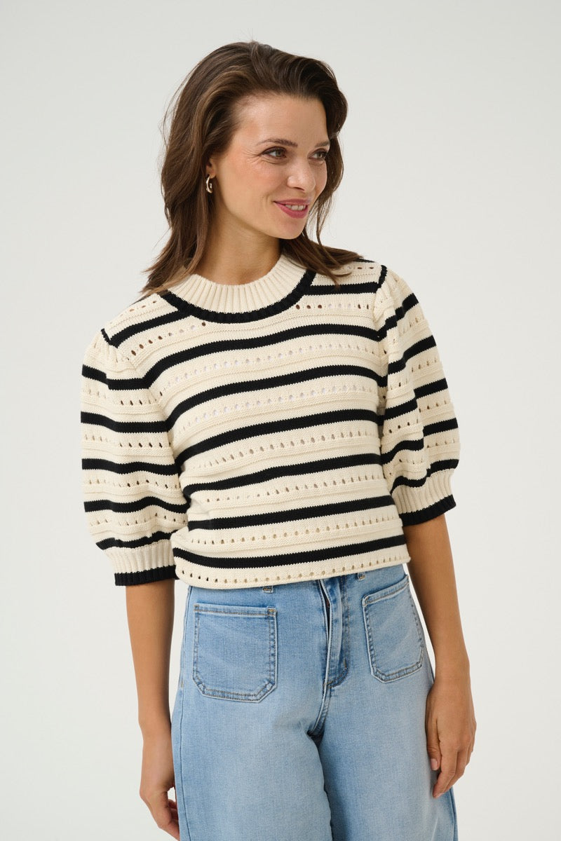KAFFE Evelyn Strik Pullover Stribet Turtledove Creme Sort