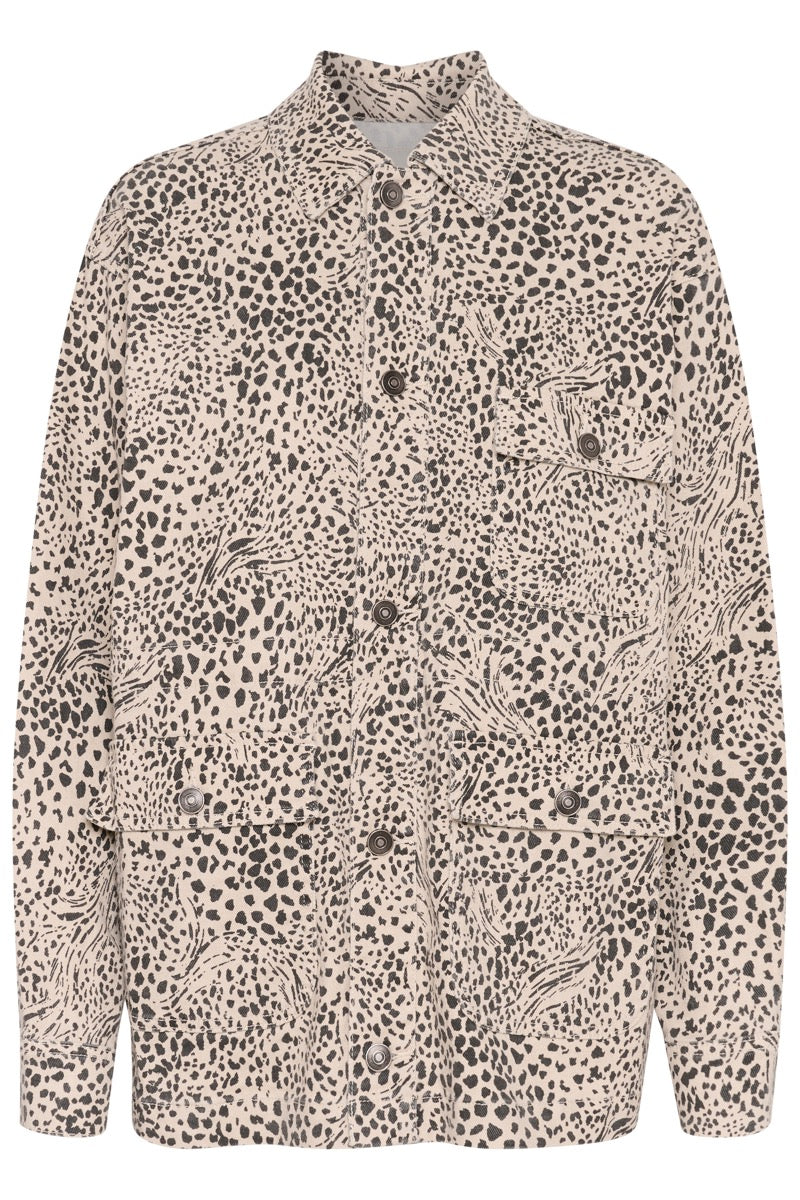 KAFFE Lisa Jakke Abstract Leopard Brun