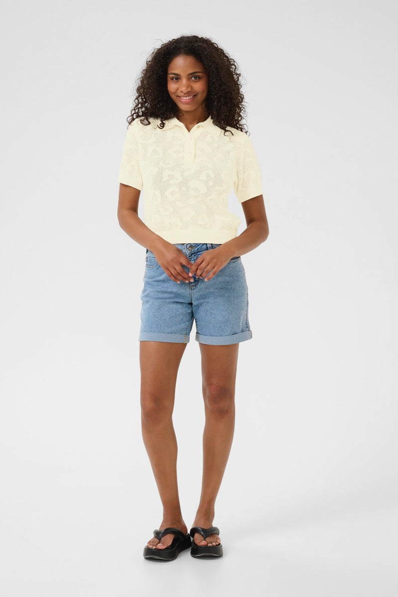 KAFFE Abela Polo T-Shirt Mønstret Strik Turtledove Hvid