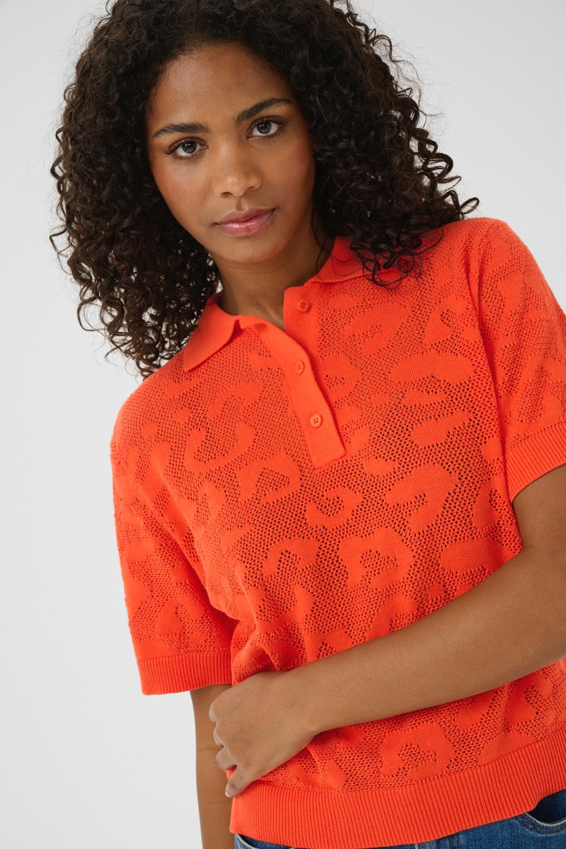 KAFFE Abela Polo T-Shirt Mønstret Strik Grenadine Orange