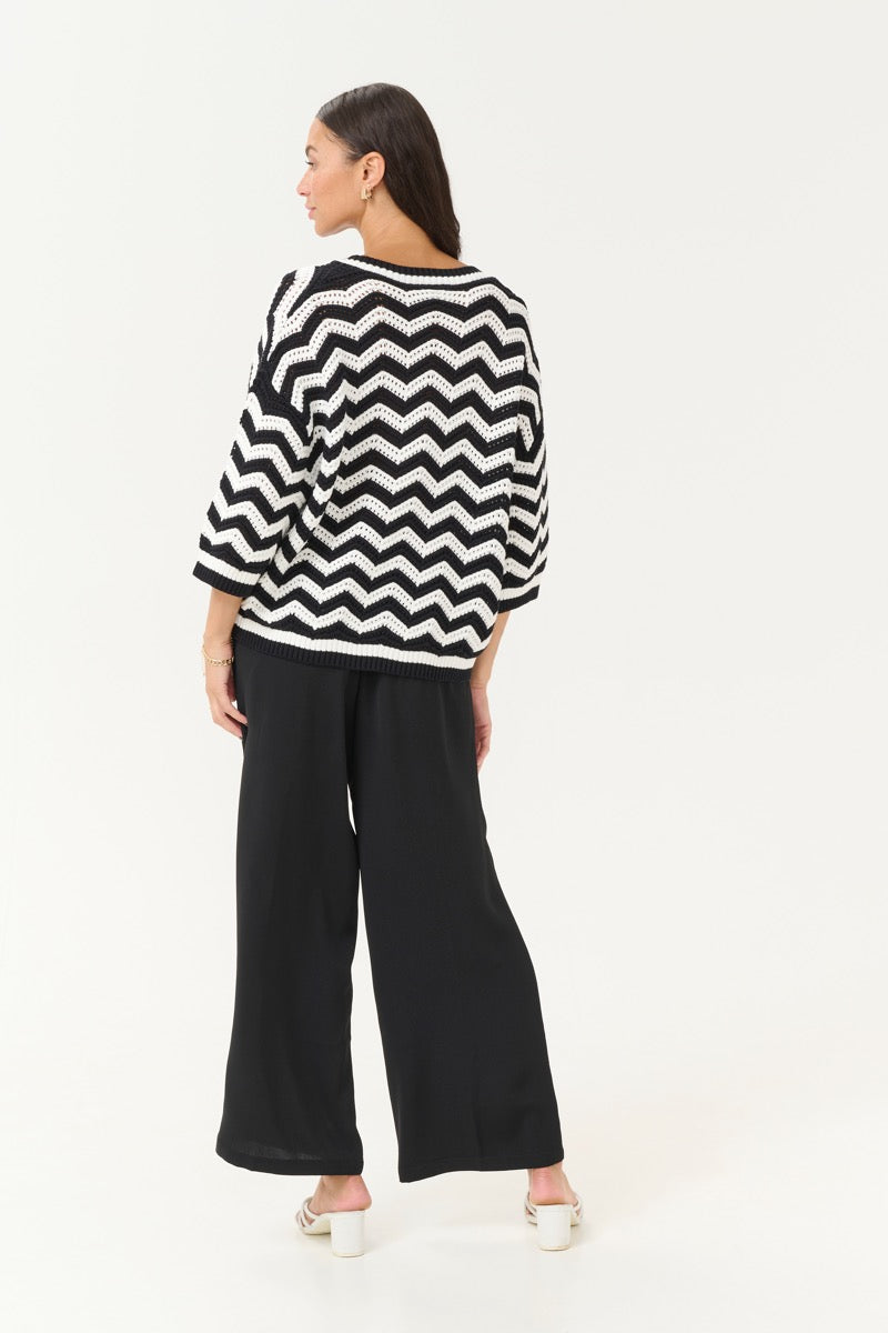 Kaffe Laina Pullover Zig Zag Sort Kalk Hvid