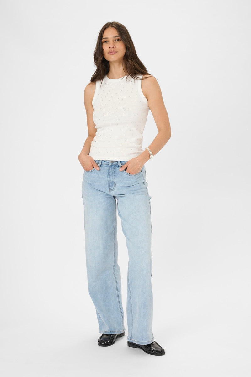 KAFFE Carna Top Rhinestone Kalk